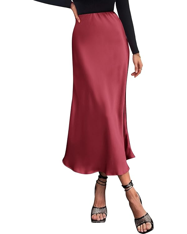 BTFBM 2026 Womens Spring Summer Long Satin Skirt Silk Elegant High Waist Cocktail Party Wedding F... | Amazon (US)
