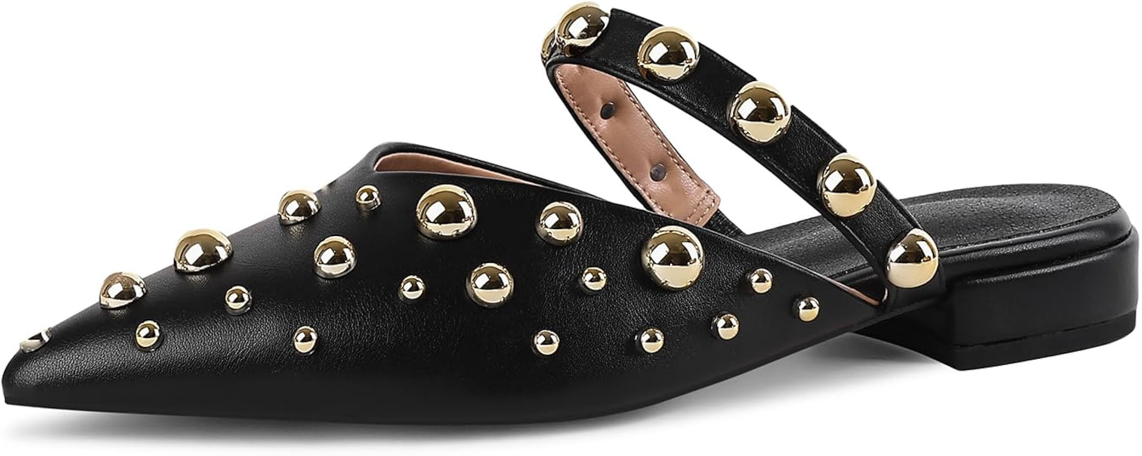 Women's Studded Mules Pointed Toe Strap Slipper Comfortable Flats Shoes | Amazon (US)