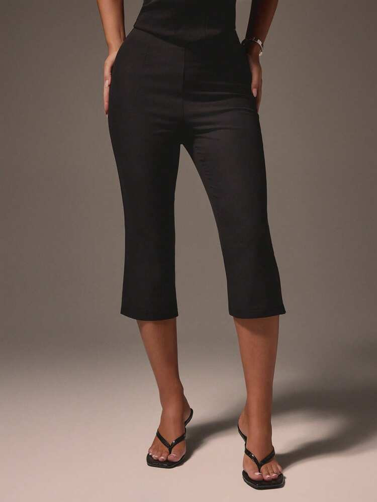 MISSGUIDED High Waisted Cropped Capri Trousers Straight Leg Black Office Business Casual Work Pan... | SHEIN