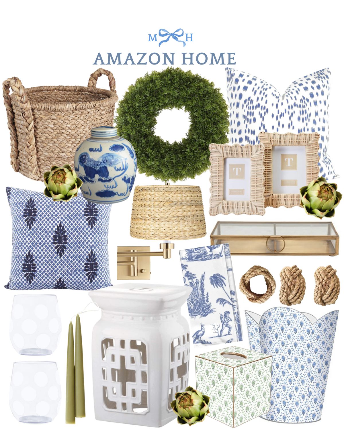 Classic home finds blue white preppy block print coastal casual | Amazon (US)