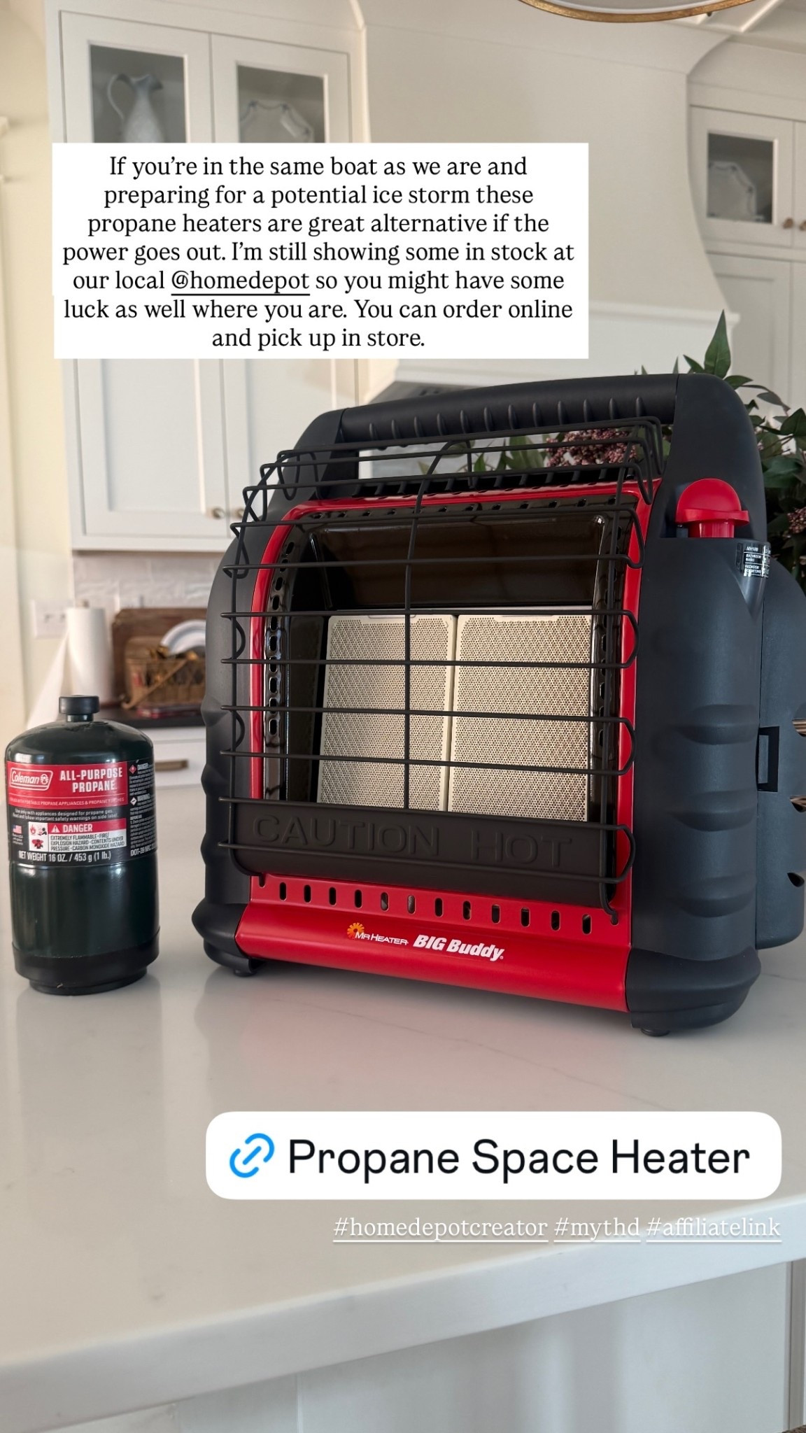 If you’re in the same boat as we are and preparing for a potential winter ice storm these propane  indoor/outdoor space heaters are great alternative if the power goes out. You can order online and pick up at your local Home Depot to have it in time for this weekend! Don’t forget to grab the bottles of propane as well  

#LTKHome #LTKSeasonal