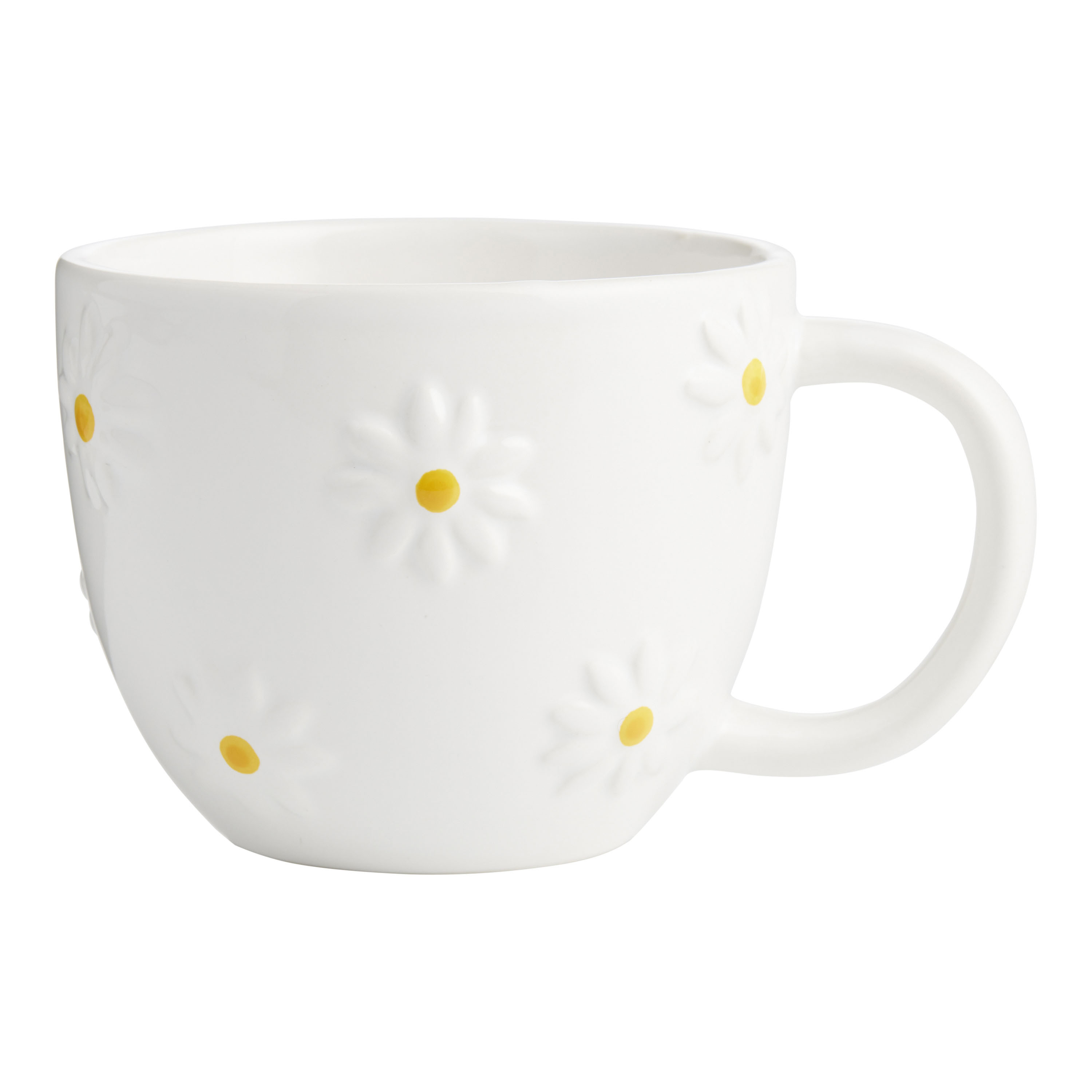 White Embossed Daisy Ceramic Mug | World Market