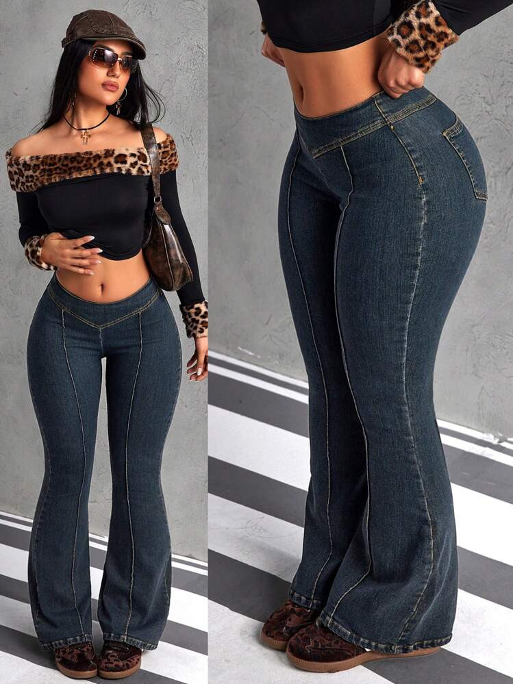 SHEIN ICON Women's Casual Fashion Flared Jeans, Suitable For Spring And Autumn Outings | SHEIN