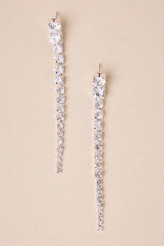 Elevated Glitter Silver Rhinestone Duster Statement Earrings | Lulus