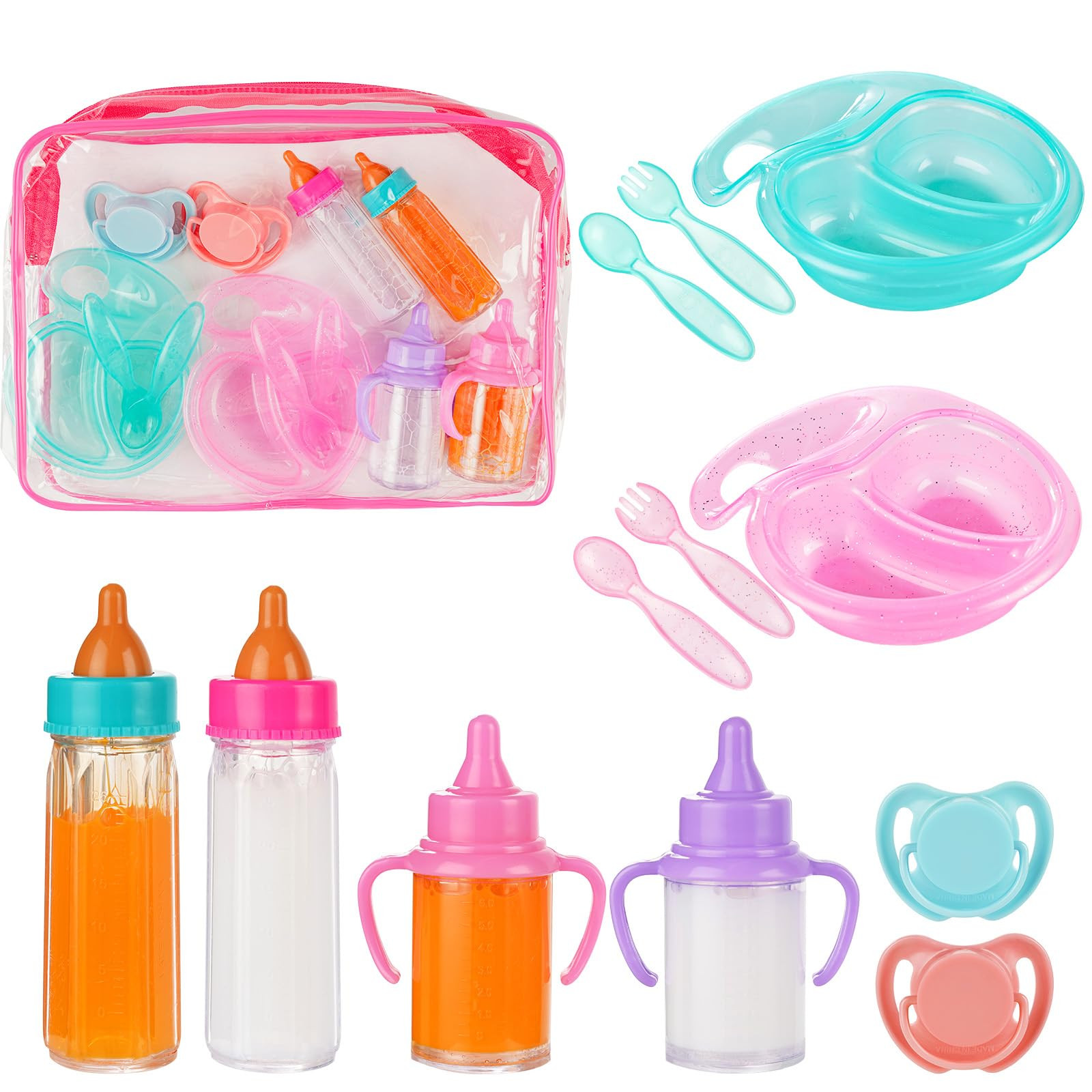 BABESIDE 13 Pcs Baby Doll Accessories Set with Toy Storage Bag, Magic Baby Dolls Bottles with Dis... | Amazon (US)