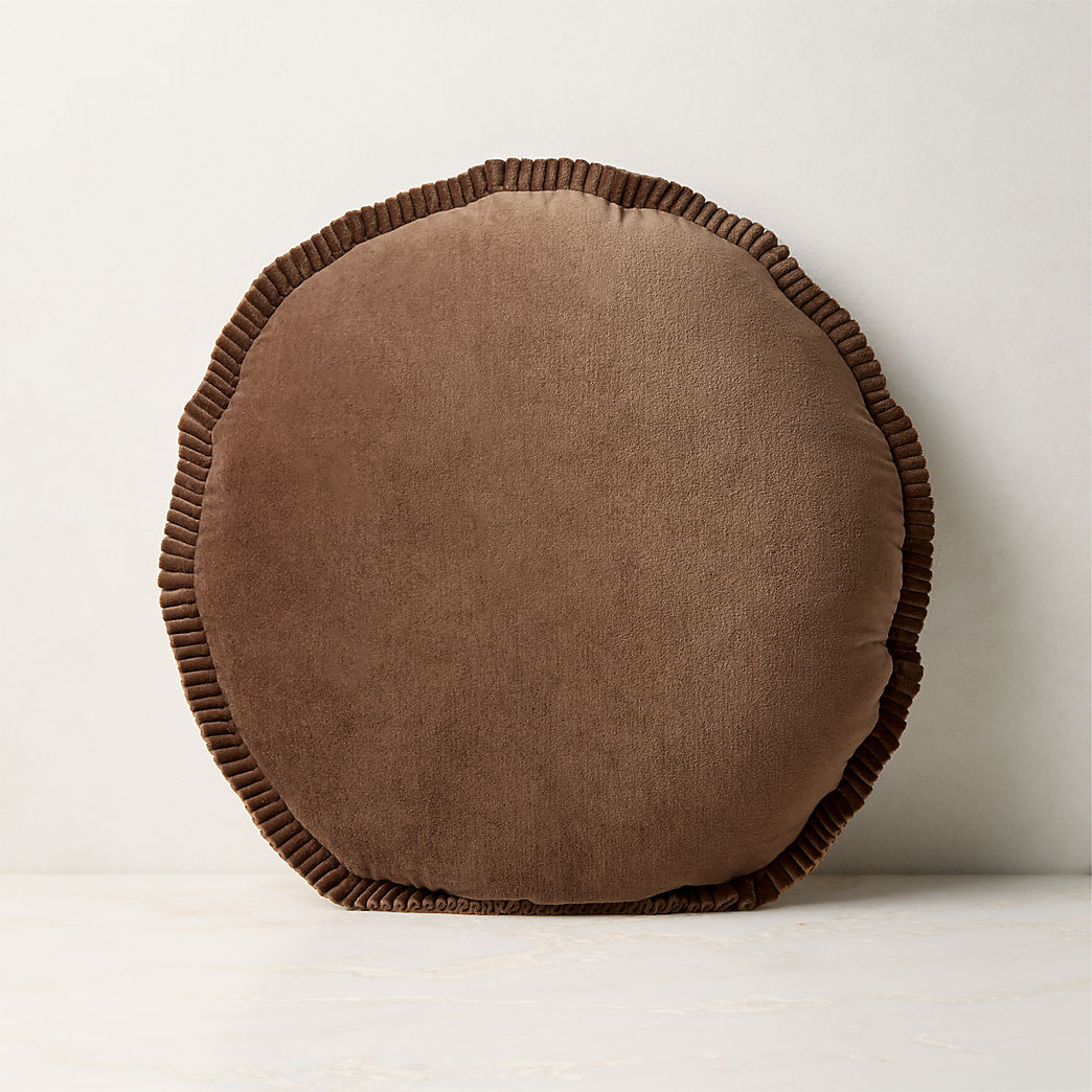 Elise Tobacco Brown Velvet Round Throw Pillow 18" + Reviews | CB2 | CB2