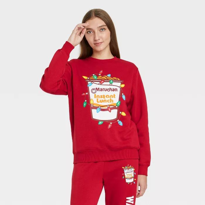 Women's Maruchan Holiday Cup Graphic Sweatshirt - Red | Target