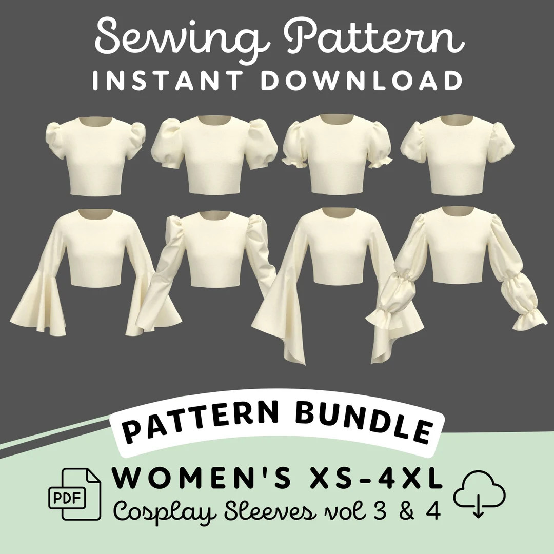 Sleeve Sewing Pattern Bundle B Womens XS-4XL PDF Cosplay Pattern Digital Download Print at Home P... | Etsy (US)