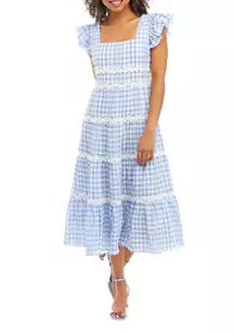 Women's Floral Lace Gingham Midi Dress | Belk