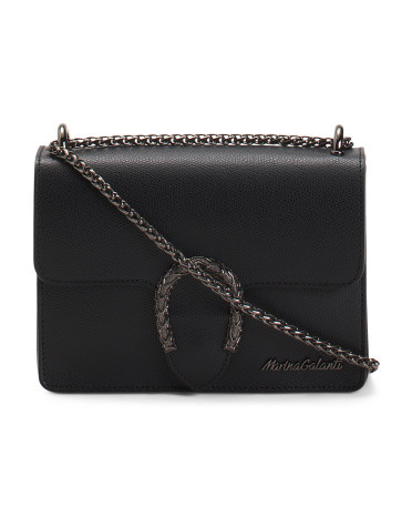 Made In Italy Leather Horseshoe Hardware Flap Over Crossbody | TJ Maxx