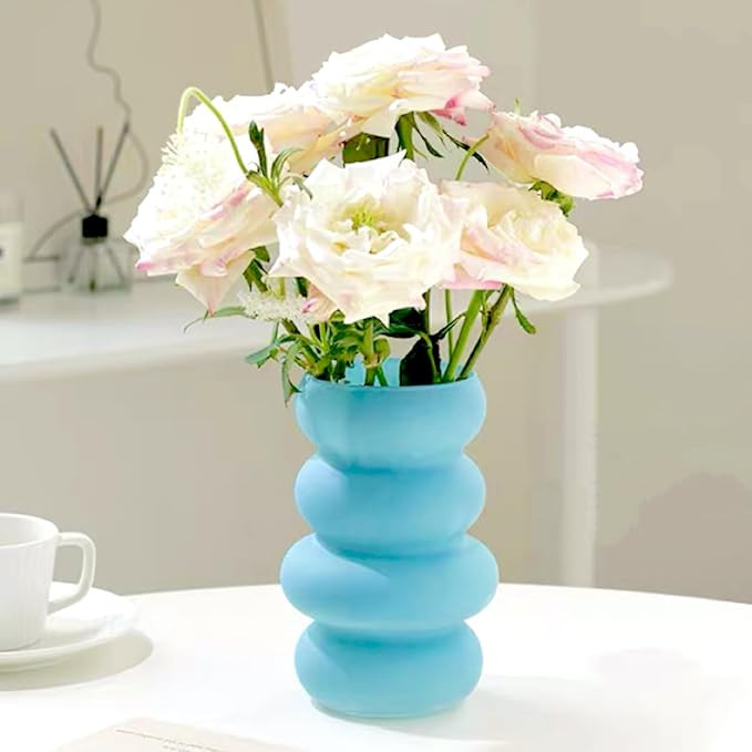 BLOFLO Colored Glass Hydroponic Flower Vase, 7-Inch Blue Glass Vase, Four-Layer Geometric Glass F... | Amazon (US)