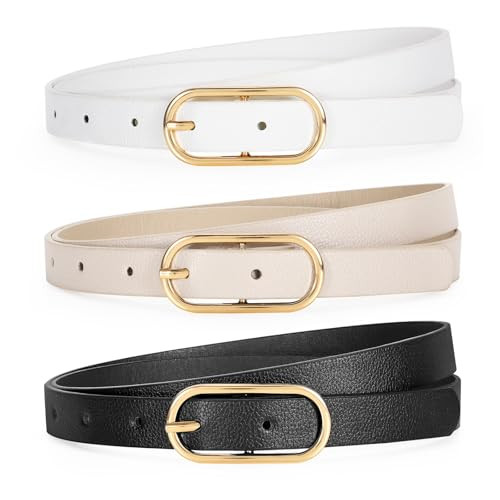 TRIWORKS Women Skinny Leather Belt for Dress Pants Jeans Ladies Thin Waist Belts with Gold Buckle | Amazon (US)