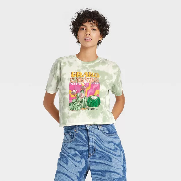 Women's Grand Canyon Short Sleeve Cropped Graphic T-Shirt - Green | Target
