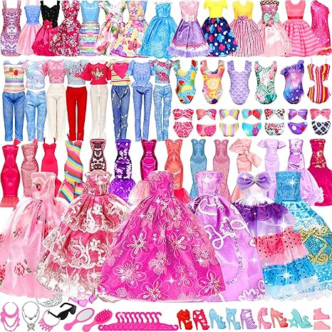 71 Pcs Doll Clothes and Accessories, 5 Wedding Gowns 9 Fashion Dresses 3 Tops 3 Pants 3 Bikini Sw... | Amazon (US)