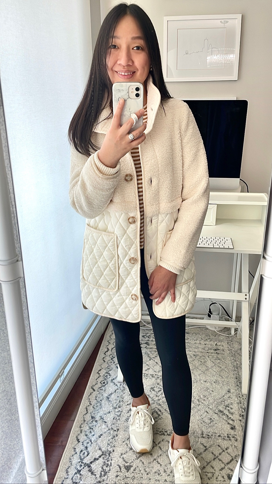 I took this thick warm sherpa jacket in XXS petite which fits like XS petite. It runs larger so size down. Measurements from XXS petite: 14.5" shoulders, 23" sleeves, 38" chest, 36" waist, 42" along the bottom hem, 30.5" long in front and 32" long in the back.

I'm 5' 2.5" and 115 pounds.

LOFT outerwear

#LTKGiftGuide #LTKSeasonal #LTKsalealert