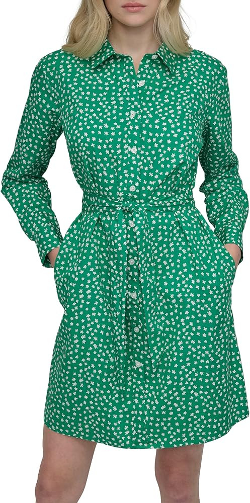 DKNY Women's Long Sleeve Collared Tie Fit & Flare Mini Dress | Amazon (US)