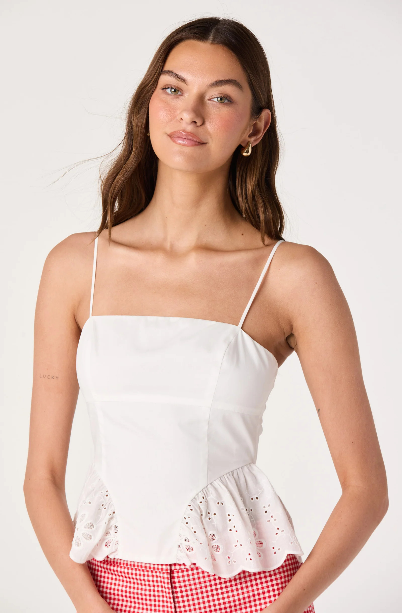 Teale Eyelet Scalloped Peplum Cropped Top | ASTR The Label (US)