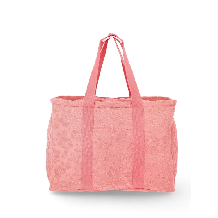 No Boundaries Beach Terry Cloth Tote Bag, Coral Hibiscus, Women's | Walmart (US)