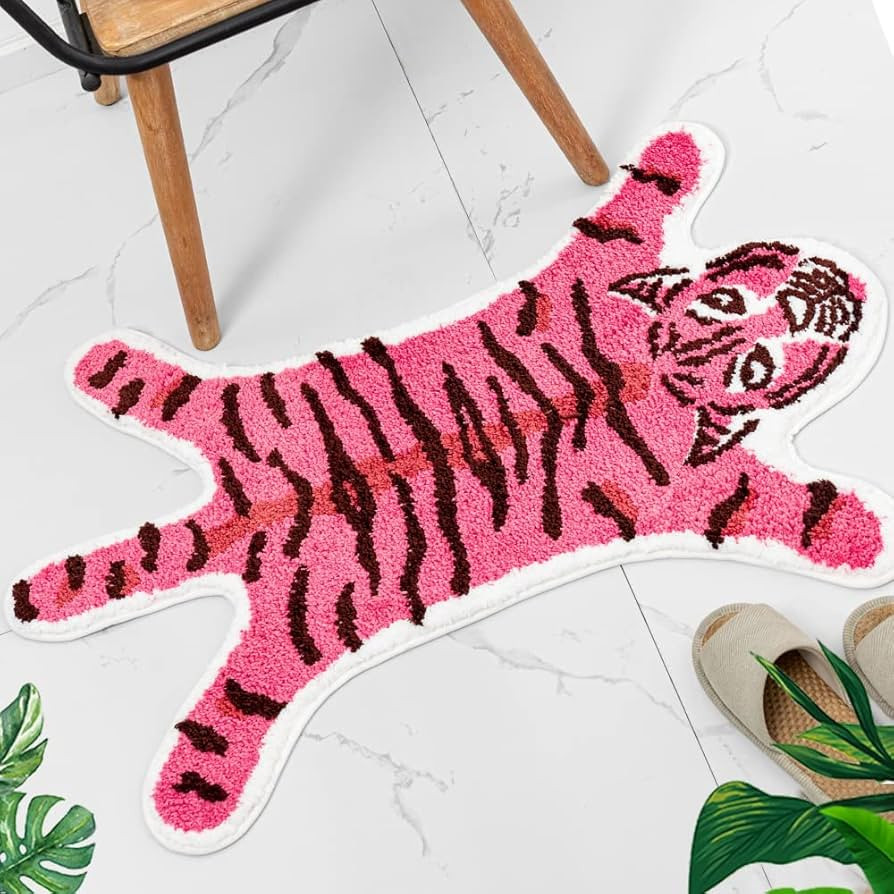 Funny Tiger Bath Mat for Bathroom, Cute Pink Tiger Cartoon Bathroom Rug Non Slip Animal Shaped Ab... | Amazon (US)
