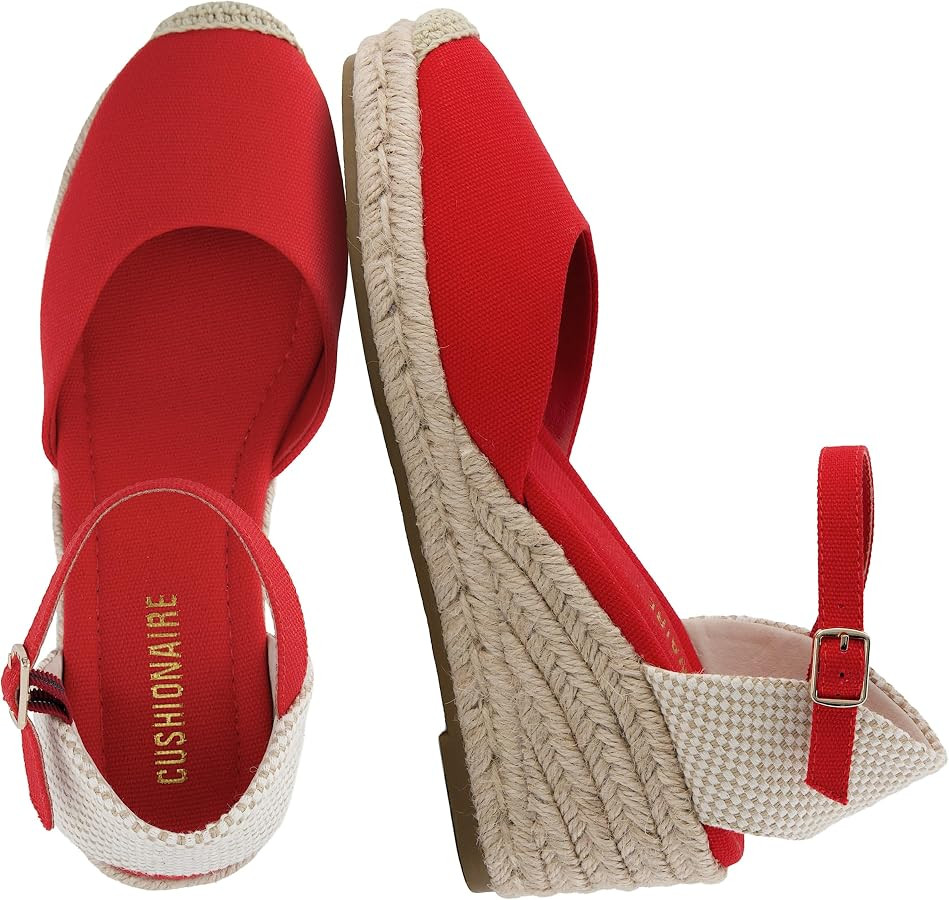 CUSHIONAIRE Elche Closed Toe Wedge Sandals for Women, Platform Espadrilles Heels With Adjustable ... | Amazon (US)