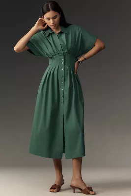 The Tobie Button-Front Pleated Shirt Dress by Exquise | Anthropologie (US)