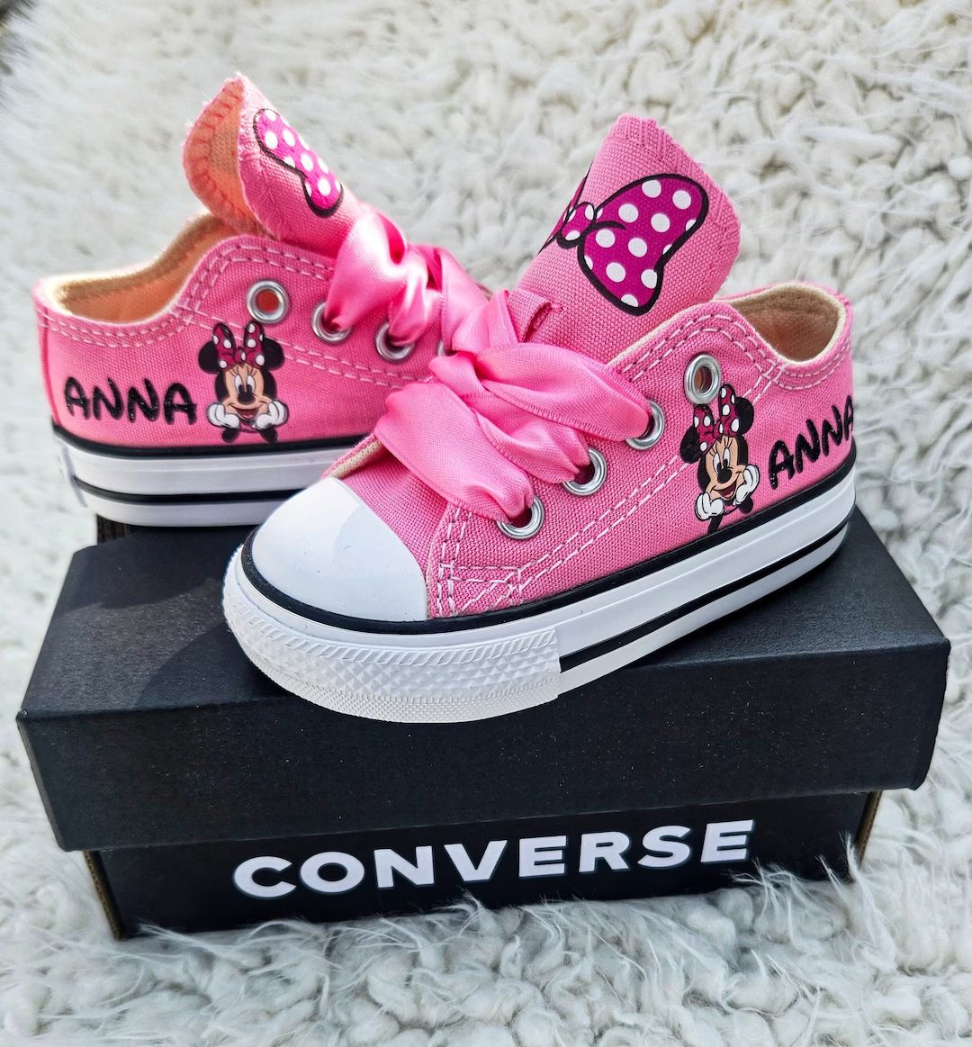 Custom Minnie Mouse Converse, Personalized Minnie Mouse Sneakers, Pink Minnie Mouse Converse, Bab... | Etsy (US)