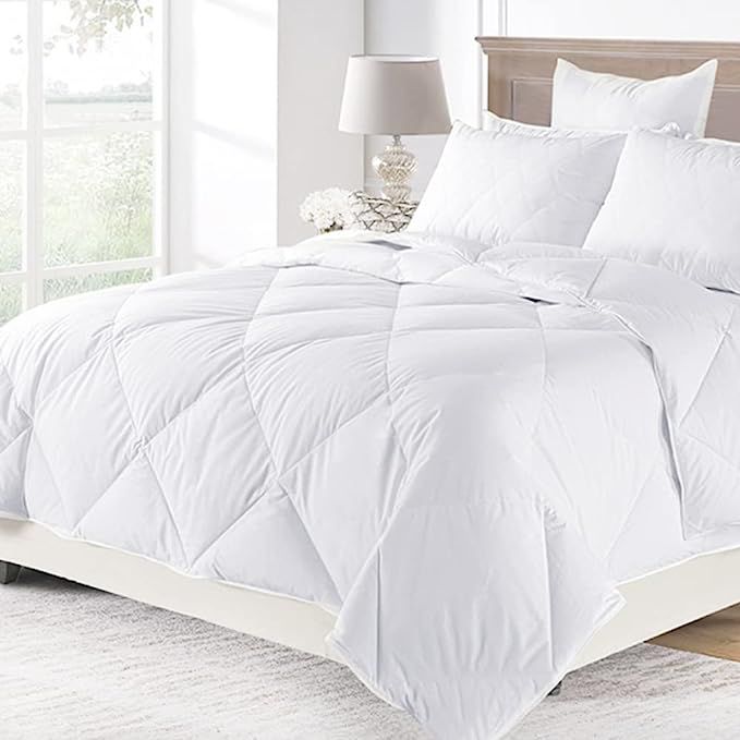 downluxe Lightweight Feather Down Comforter with Corner Tabs for Summer - 100% Cotton Cover White... | Amazon (US)