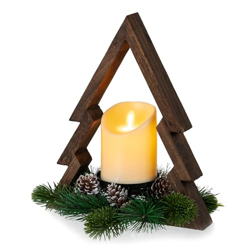 Hanobe Tabletop Christmas Decorations Indoor: Wooden Tree Frame with Pine Ring & Flameless Candle... | Amazon (US)