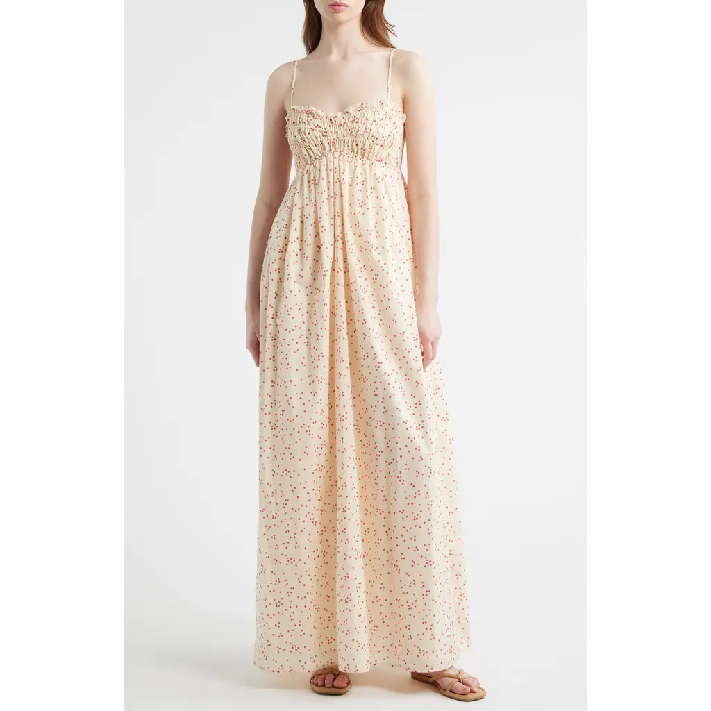 Faithfull the Brand Presa Dot Sweetheart Neck Maxi Dress in Linnea Dot Panna at Nordstrom, Size Medium | Nordstrom
