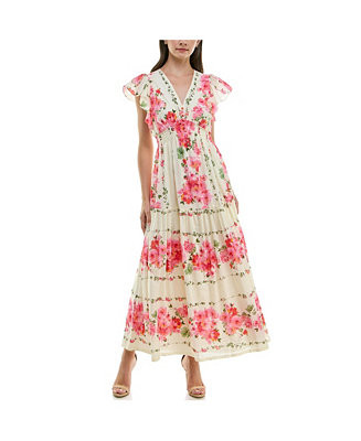 Women's Floral Printed V-Neck A-Line Dress | Macy's