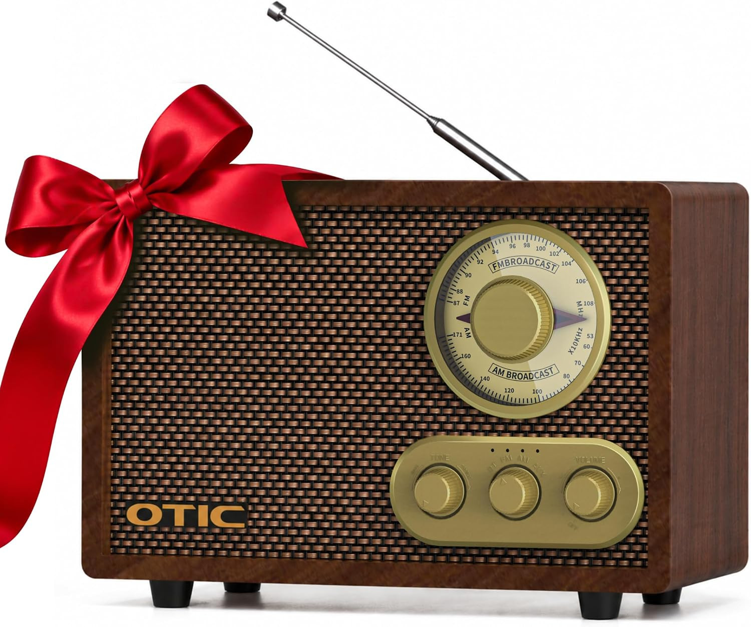 OTIC Vintage Wood AM/FM Bluetooth Radio with Speakers, Retro Home Decor | Amazon (US)