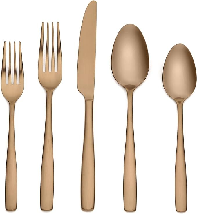 Amazon.com | 20 Piece Matte Copper Silverware Set,Ornative Eden Flatware Cutlery Set Service for ... | Amazon (US)