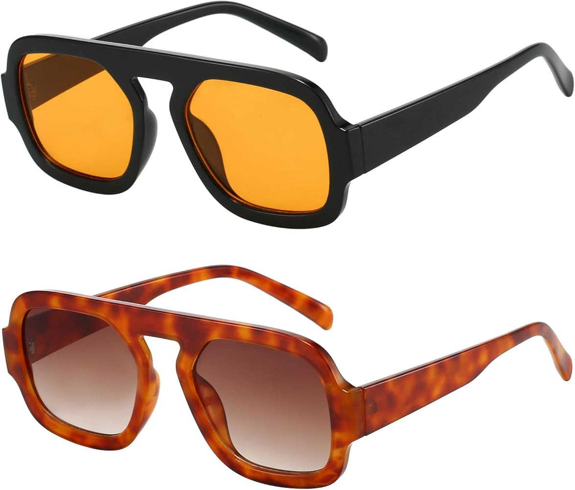 Trendy Square Aviator Sunglasses for Women Flat Top Designer Stylish Frame Sun Glasses Vintage Sh... | Amazon (US)