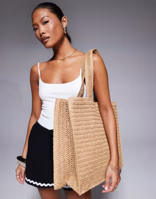 South Beach shoulder straw beach tote bag in beige | ASOS (Global)