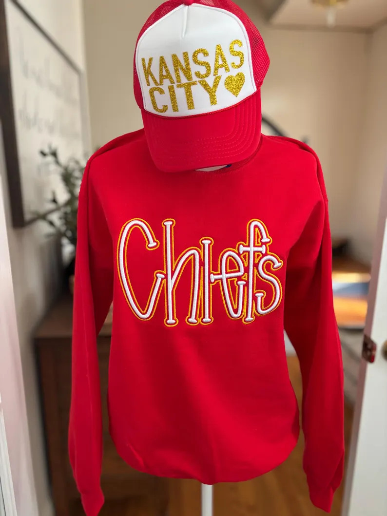 CHIEFS Puff Embroidered Sweatshirt School Spirit Wear Game Day School Mascot High School College ... | Etsy (US)