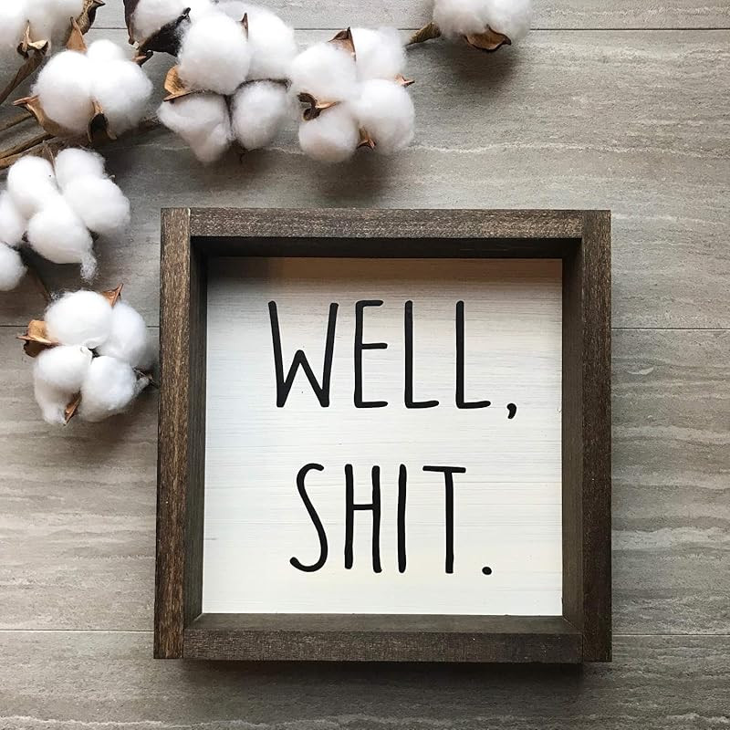 Cotton & Grain Well, Shit Wood Bathroom Sign Funny Rustic | Amazon (US)