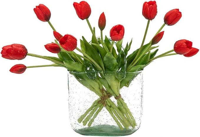 DUYONE 15pcs Artificial Tulips Flowers, Latex Bouquet, Fake Tulips for Office Wedding Party Home ... | Amazon (US)