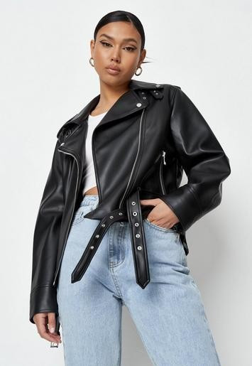 Missguided - Black Faux Leather Double Belted Biker Jacket | Missguided (UK & IE)