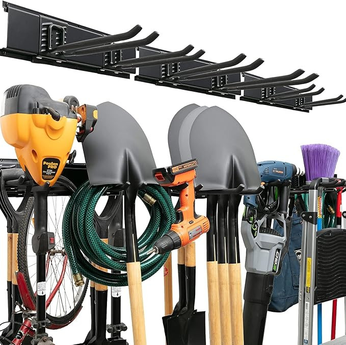 Garage Tool Organizer Wall Mount - Sturdy Storage Rack with Adjustable Hooks, Stud Spacing Compli... | Amazon (US)