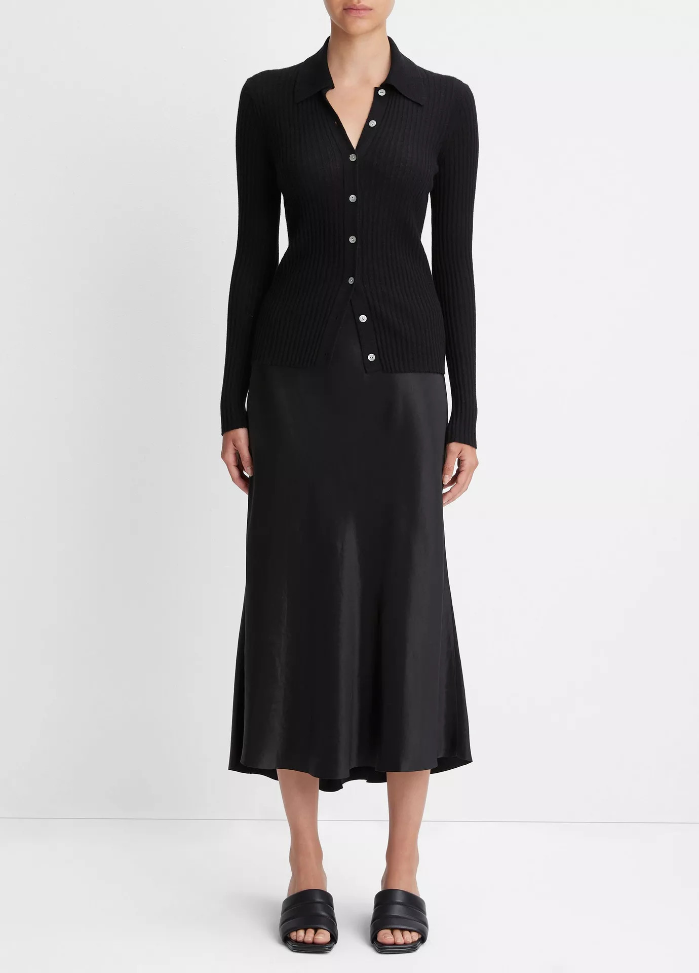 Ribbed Cashmere-Silk Button-Front Polo Sweater | Vince LLC