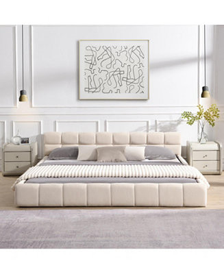 Streamdale FurnitureElegant Beige Chenille Upholstered Bed with Checkerboard Design, King, Beige | Macy's