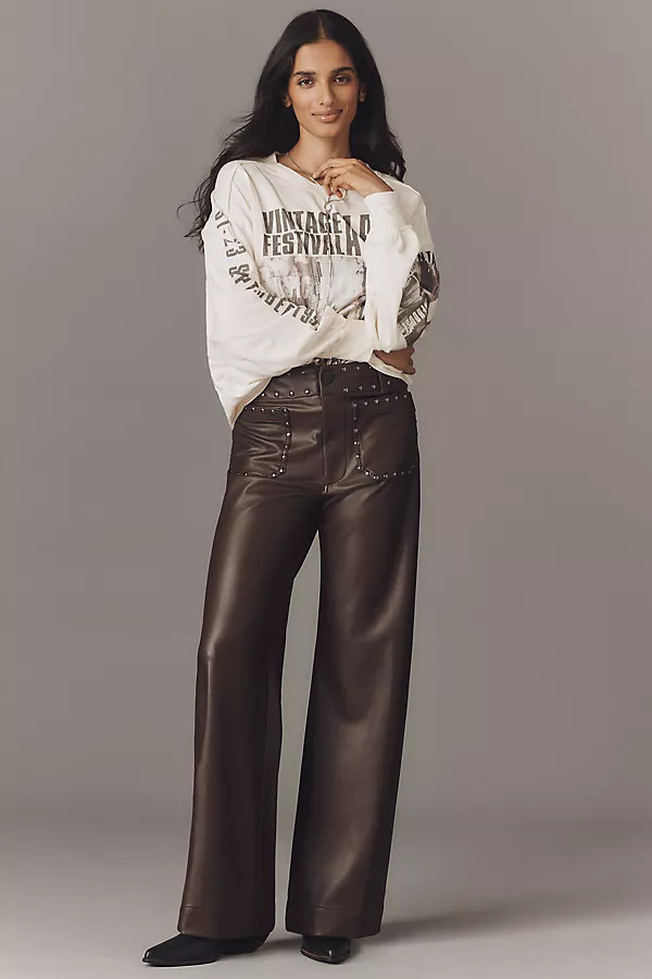 The @merricksart Colette Full-Length Faux Leather Studded Pants by Maeve | Anthropologie (US)