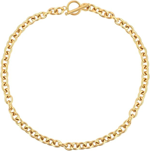 Chunky Necklace For Women, Plated Chain Statement Necklace Toggle Necklaces Link Necklaces Chunky... | Amazon (US)