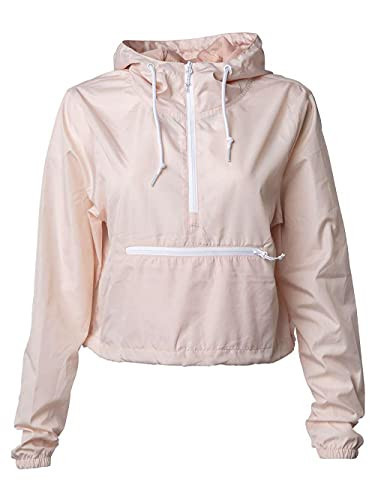 Independent Trading Co. - Women's Lightweight Quarter-Zip Pullover Crop Windbreaker - EXP64CRP - L - Blush/White Zipper | Amazon (US)