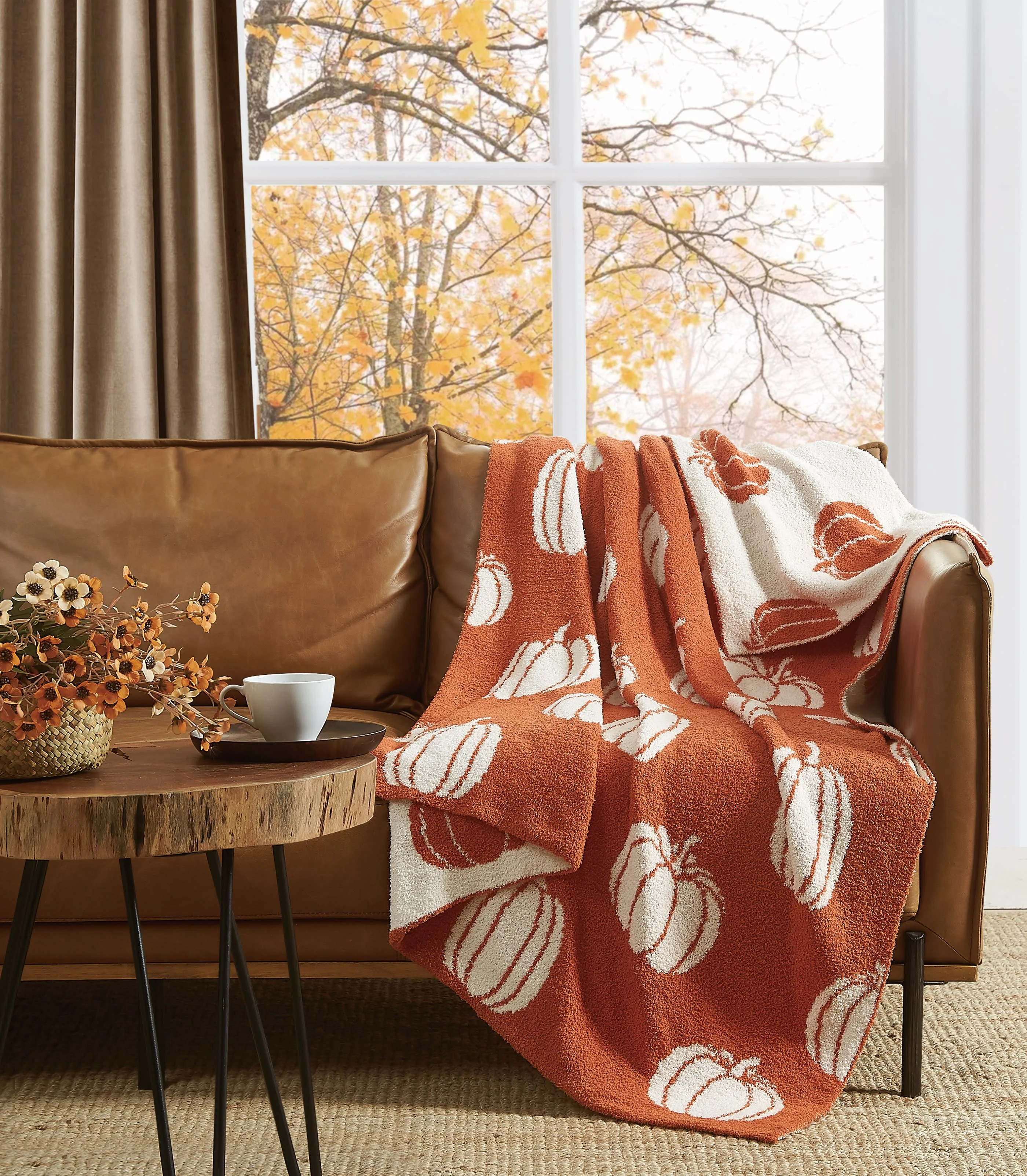 Truly Soft Cozy Pumpkins Feather Yarn Knit Reversible 50x70 Throw Blanket, OEKO-TEX Certified | Walmart (US)