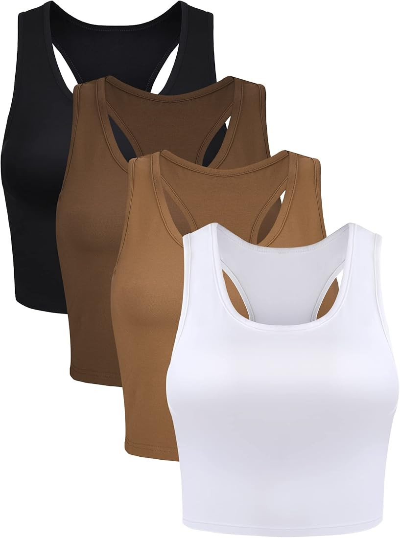 Boao 4 Pieces Basic Crop Tank Tops Sleeveless Racerback Crop Sport Top for Women | Amazon (US)