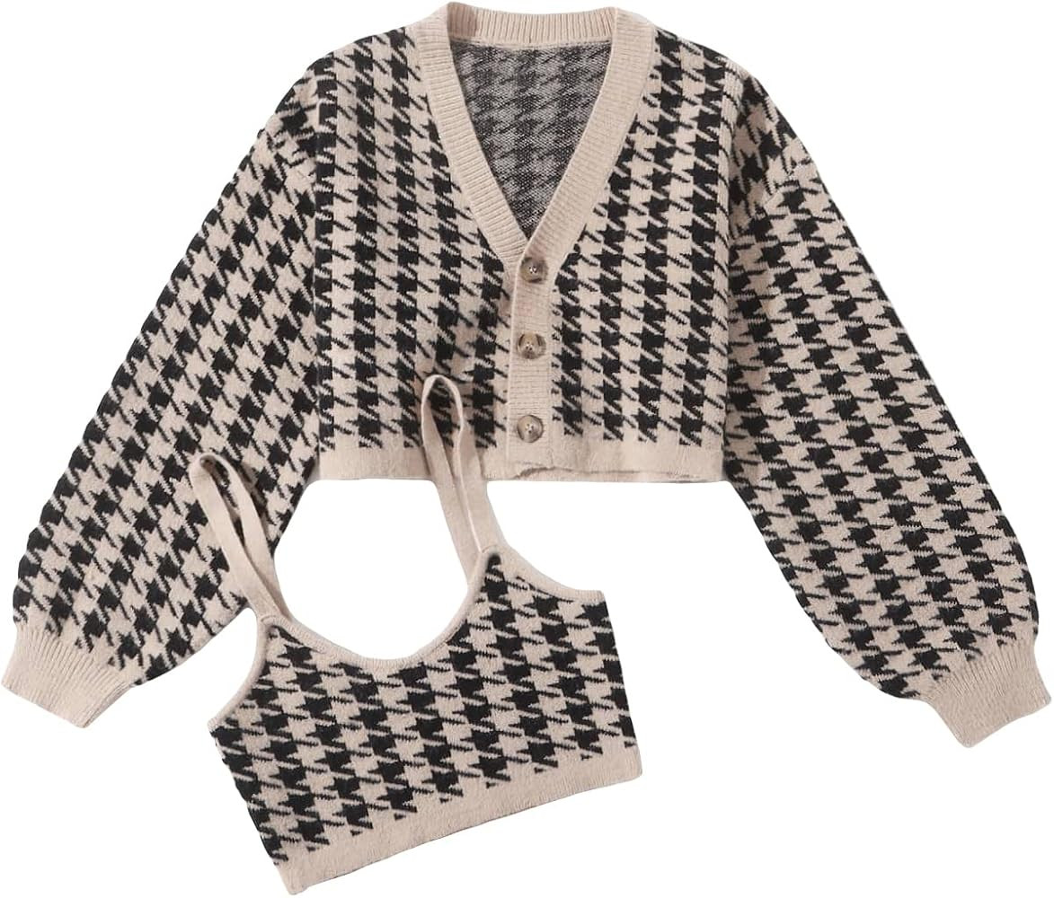 Floerns Women's Bishop Long Sleeve Button Front Cardigan Sweater with Cami Top | Amazon (US)