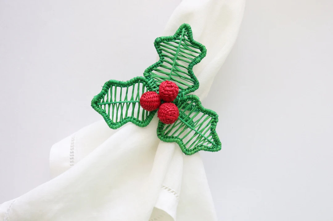 Holly Berry Napkin Ring/iraca/raffia/christmas Table Decor - Etsy | Etsy (US)