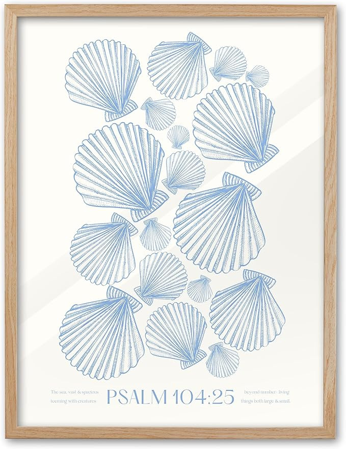 EcoHest Christian Bible Verse Framed Wall Art, 12x16 in OAK Wood Trendy Seashell Nautical Scriptu... | Amazon (US)