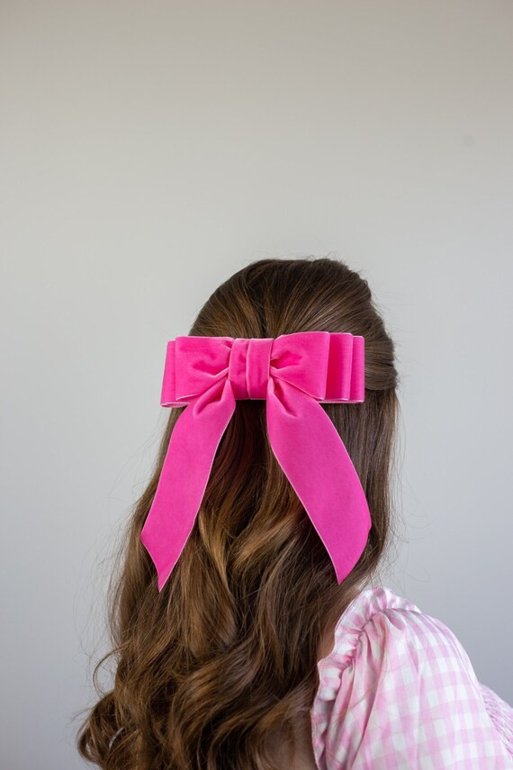 Hot Pink Oversized Velvet Hair Bow Long Tail French Barrette  | Etsy | Etsy (US)